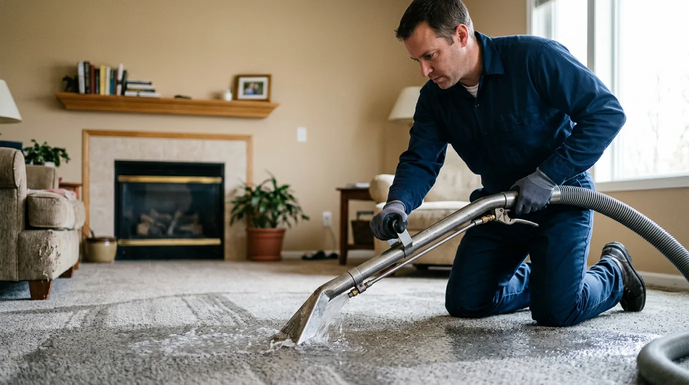 Water damage restoration technician working near Amanda, OH